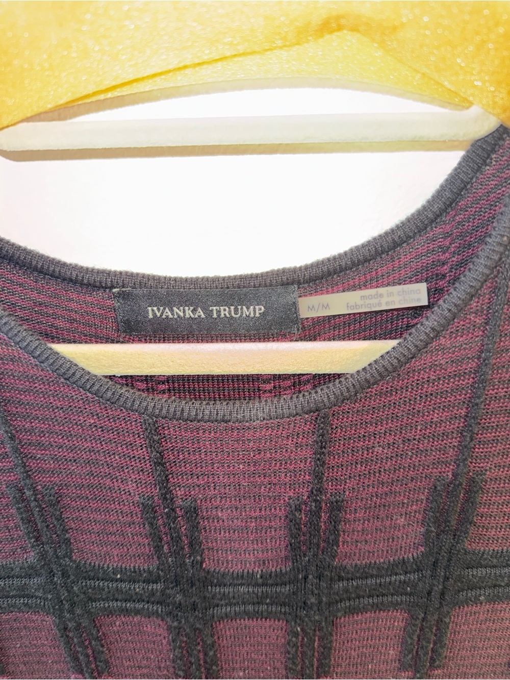 Ivanka Trump Plum and Charcoal Plaid Crewneck Sweater Dress